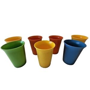 Vtg Retro Tupperware Kids Bell Tumblers 7 Cup Set Colors Red Blue Yellow Green